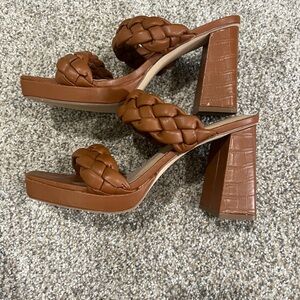 Sincerely Jules Tan Brown block heel Braided Heeled Sandals